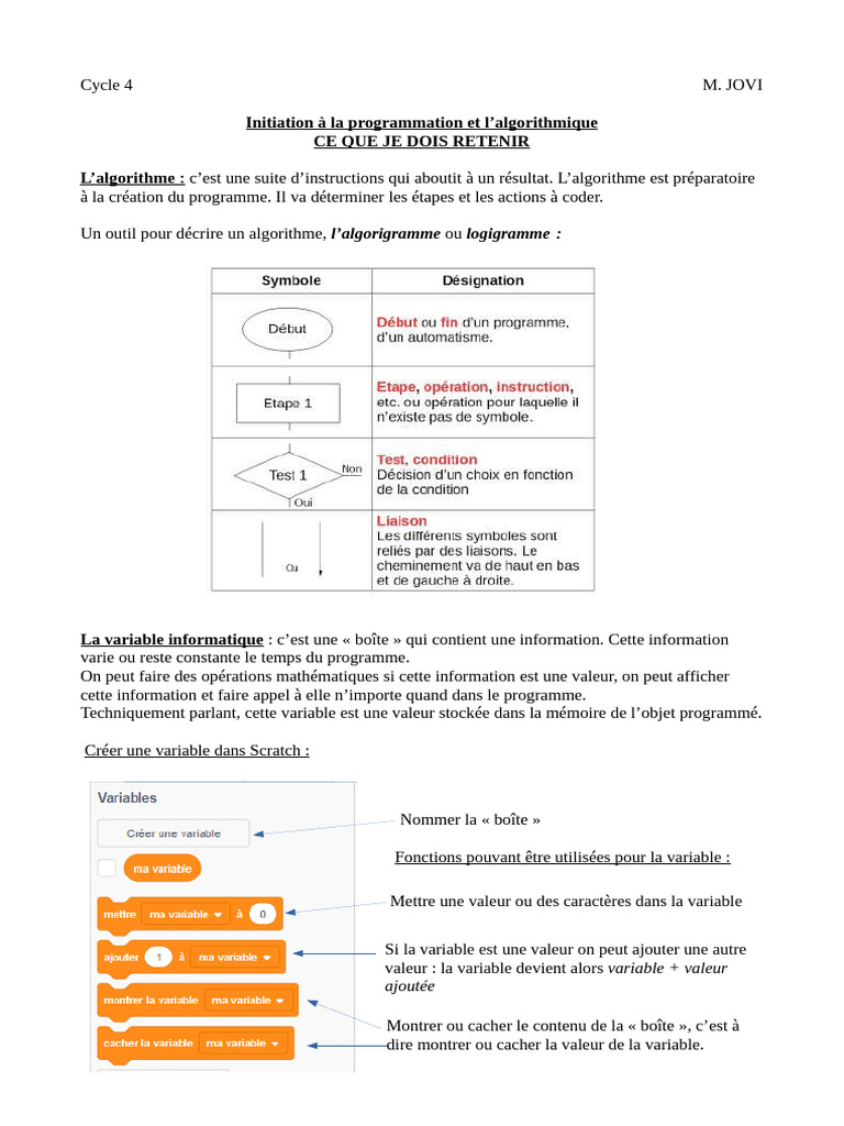 Introduction à l'algorithmique avec Scratch | PDF | Programme ...