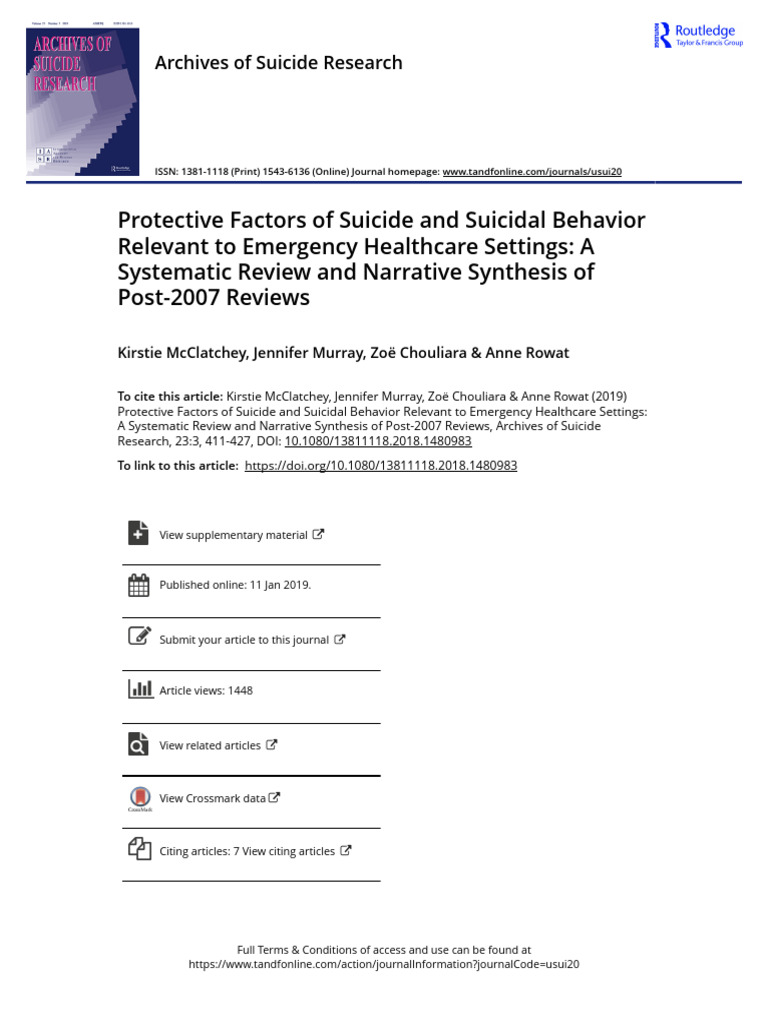 Protective Factors of Suicide and Suicidal Behavior Relevant To ...