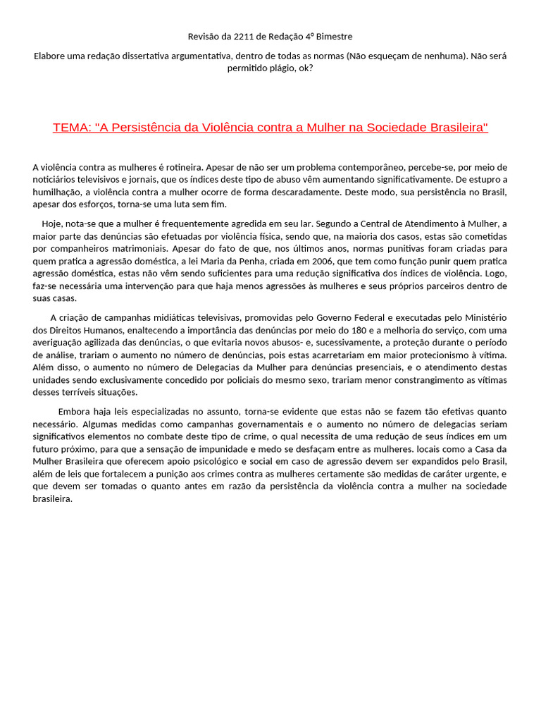 Violência contra a Mulher no Brasil | PDF | Violência | Violência ...