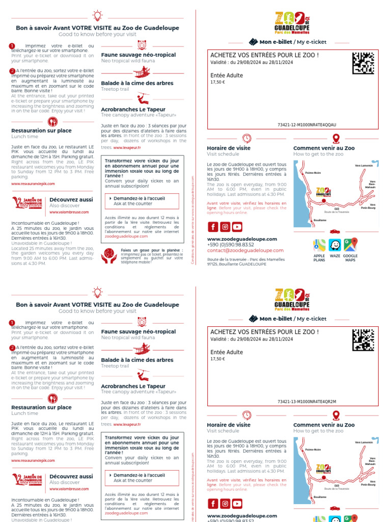 Tarifs et informations Zoo Guadeloupe | PDF | Télécommunications ...