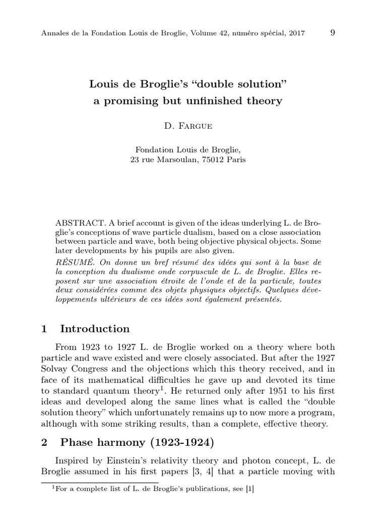 D Farague - Louis de Broglies Double Solution A Promising But ...