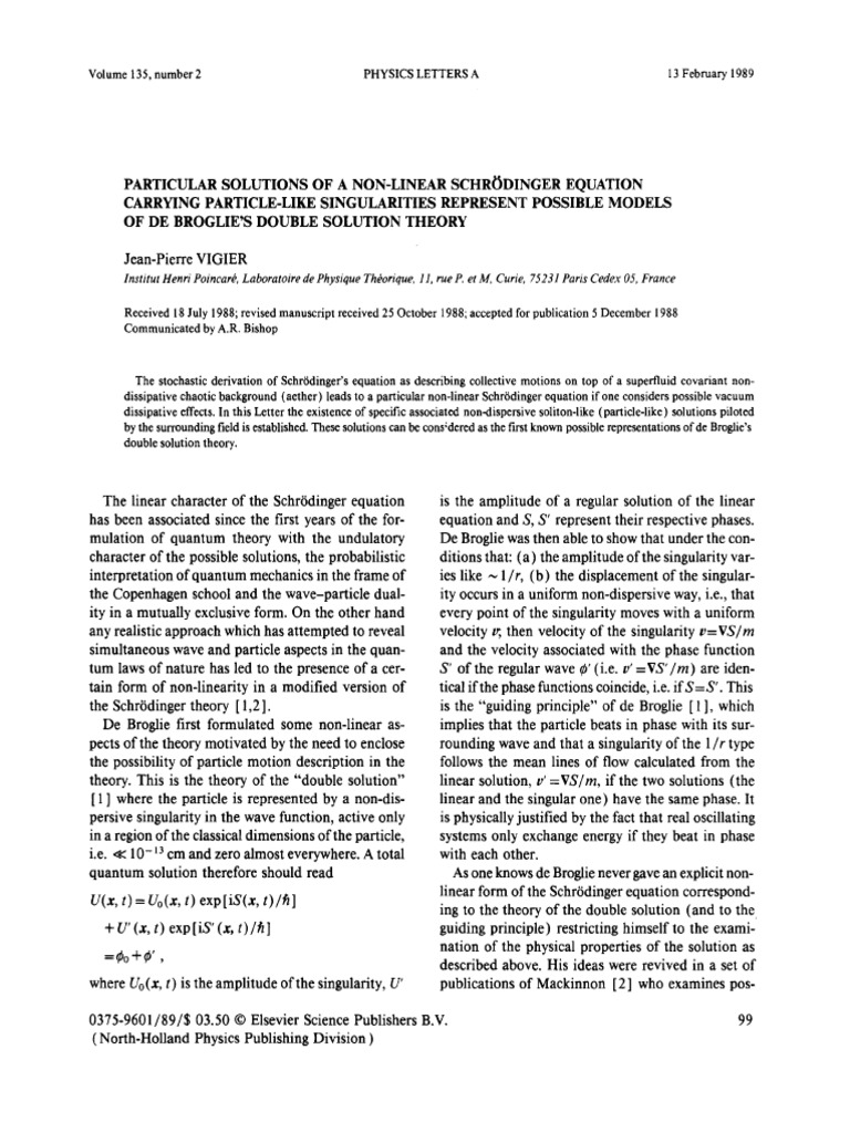 Jean Pierre Vigier - Particular Solutions of A Non-Linear Schrödinger ...