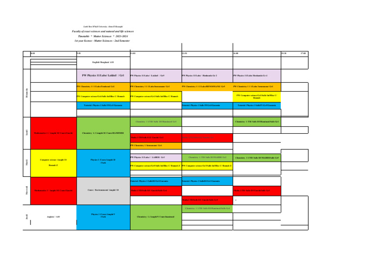 L1-4 emploi du temps | PDF | Physical Sciences | Natural Sciences