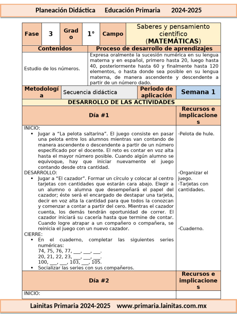 Planeación Matemáticas Primer Grado 2025 | PDF | Sustracción | Pensamiento