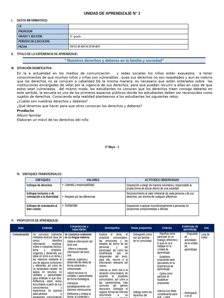 3° Grado - Unidad de Aprendizaje #03 | PDF | Números | Multiplicación