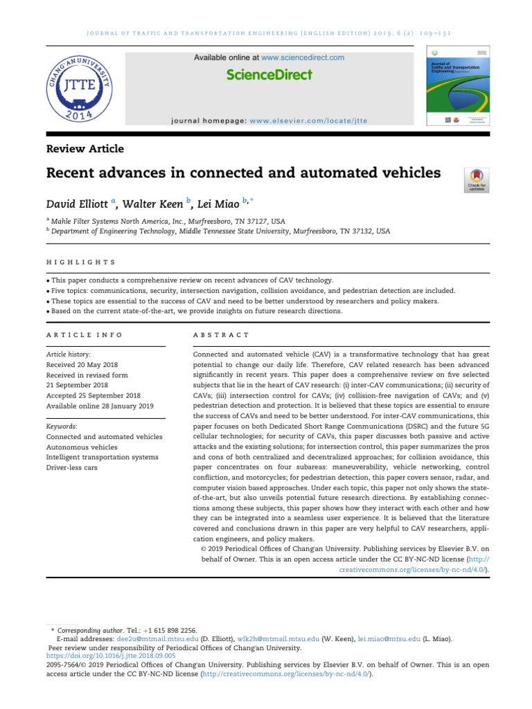 Recent Advances in Connected and Automated Vehicles | PDF | Traffic ...