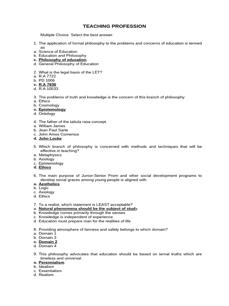 Drills For Teaching Profession | PDF | Philosophy Of Education | Teachers