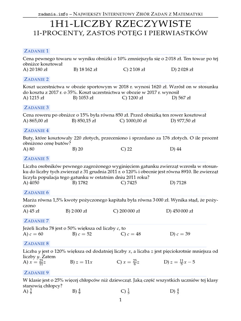 1h1-Procenty, Procent Składany, Zastos Potęg I Pierwiastków | PDF