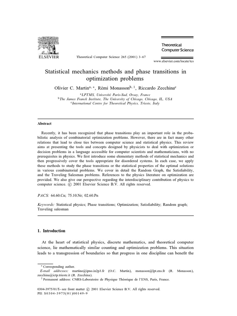 Statistical Mechanics Methods and Phase Transitions in Optimization ...
