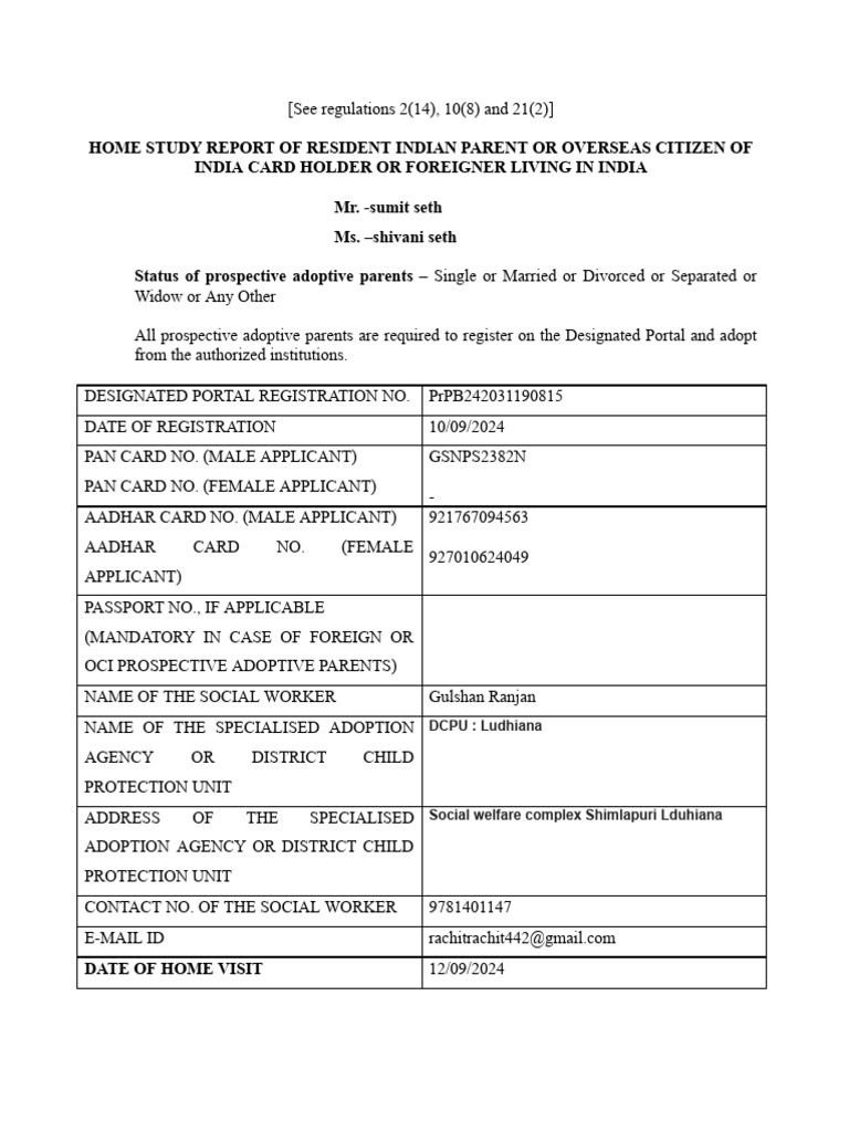 Home Study Report for Adoption 2024 | PDF | Adoption | Family