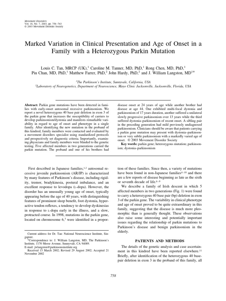 Marked Variation in Clinical Presentation and Age of Onset in A Family ...