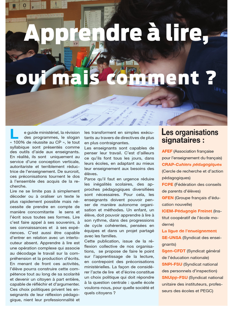 Apprentissage de la lecture : enjeux et défis | PDF | Apprentissage ...