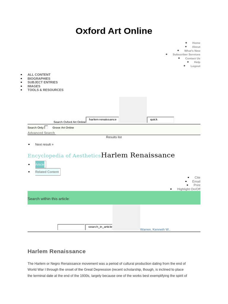 Harlem Renaissance Oxford Art Online Entry | PDF | Harlem Renaissance ...