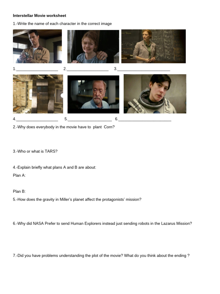 interstellar movie worksheet PDF