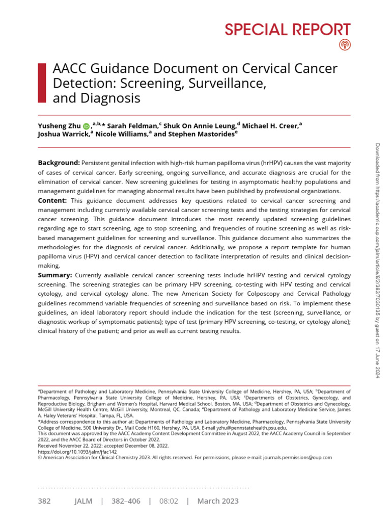 GUIA DETECCION - Aacc Guidance On Cervical Cancer Detection | PDF ...