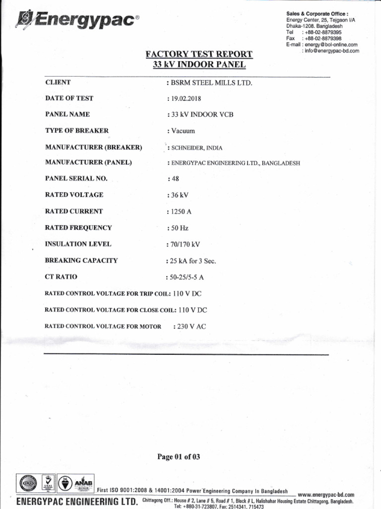 33 kV Indoor VCB Test Report | PDF | Electrical Engineering | Electricity
