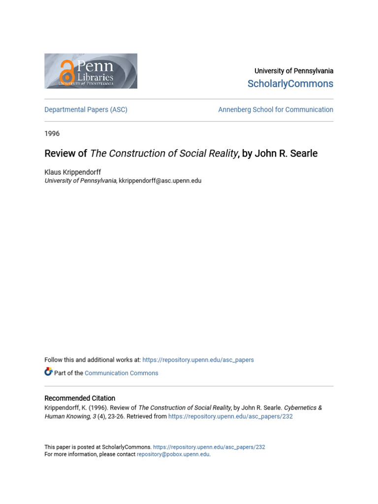 Review of Searle's Social Reality | PDF | Social Science | Science ...