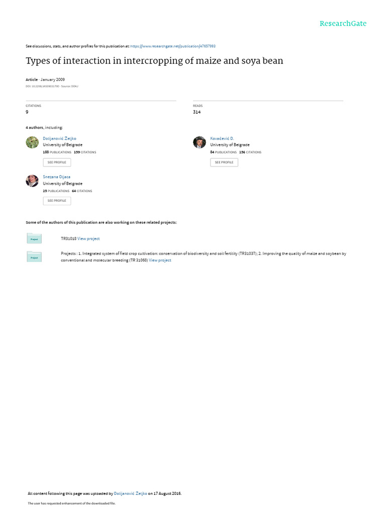 Types of Interaction in Intercropping of Maize and | PDF | Maize | Soybean
