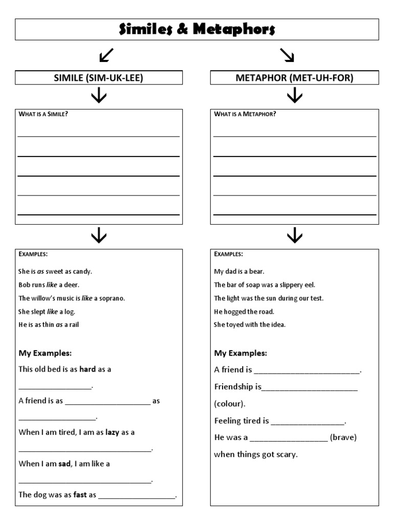 Similes and Metaphors P4 Worksheet