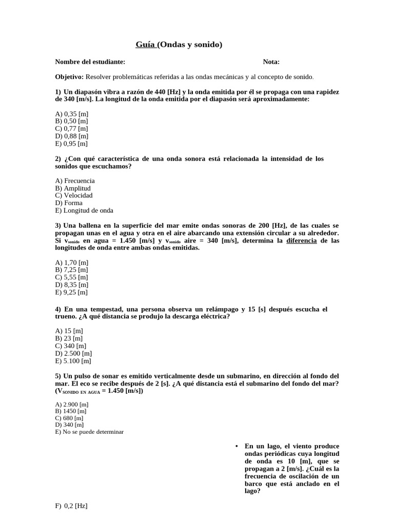 Practica Ondas y Sonido | PDF | Olas | Frecuencia