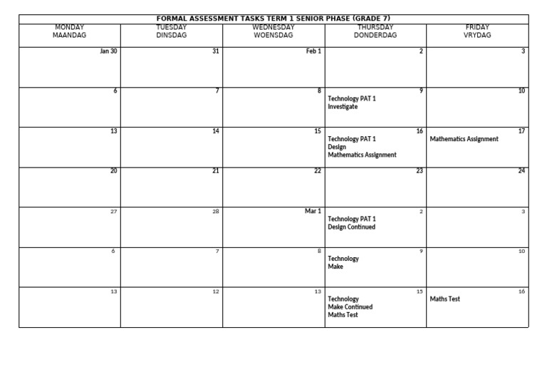 Grade 7 Term 1 Assessment Schedule | PDF