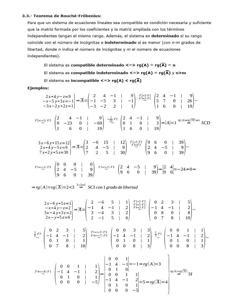 Teorema de Rouché-Fröbenius | PDF | Análisis numérico | Conceptos ...