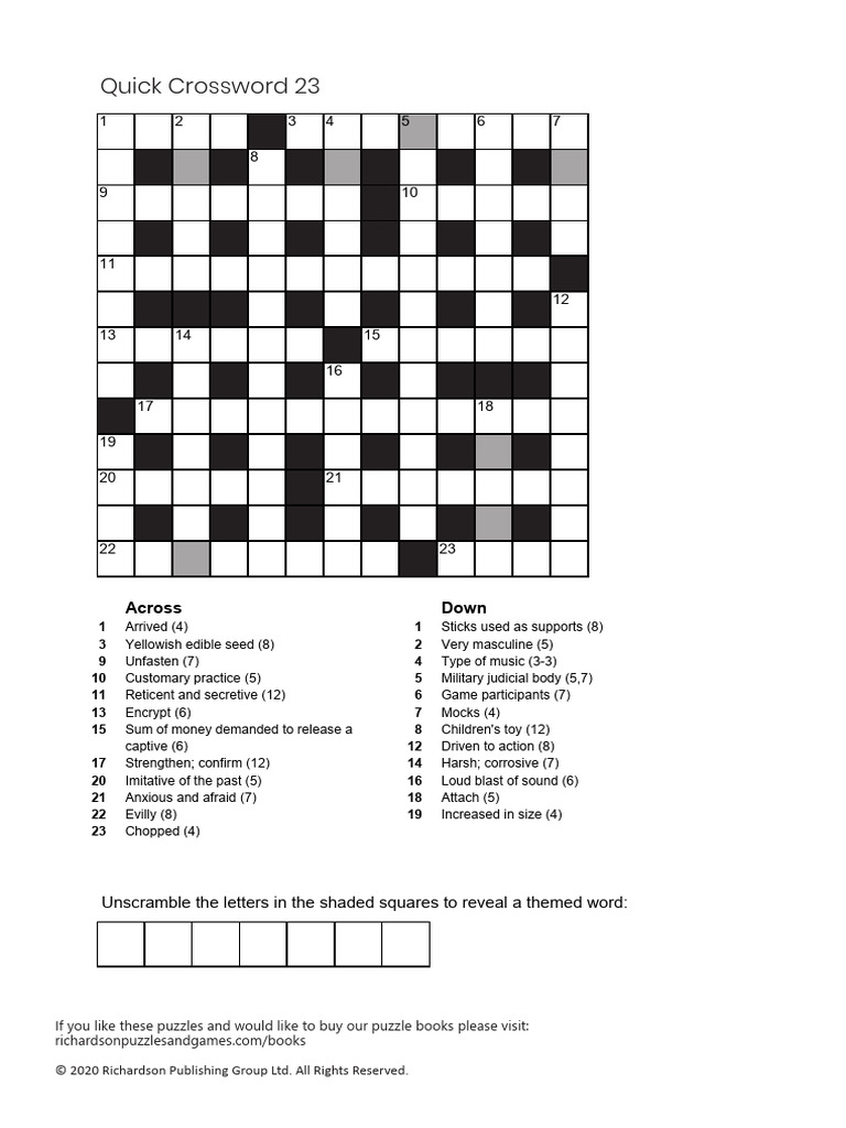 Quick Crossword Puzzle 23 | PDF