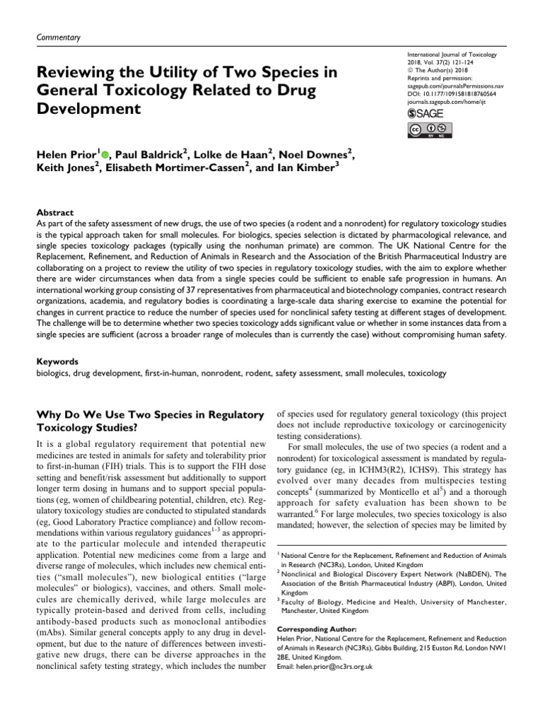 2018 - Reviewing The Utility of Two Species in General Toxicology ...