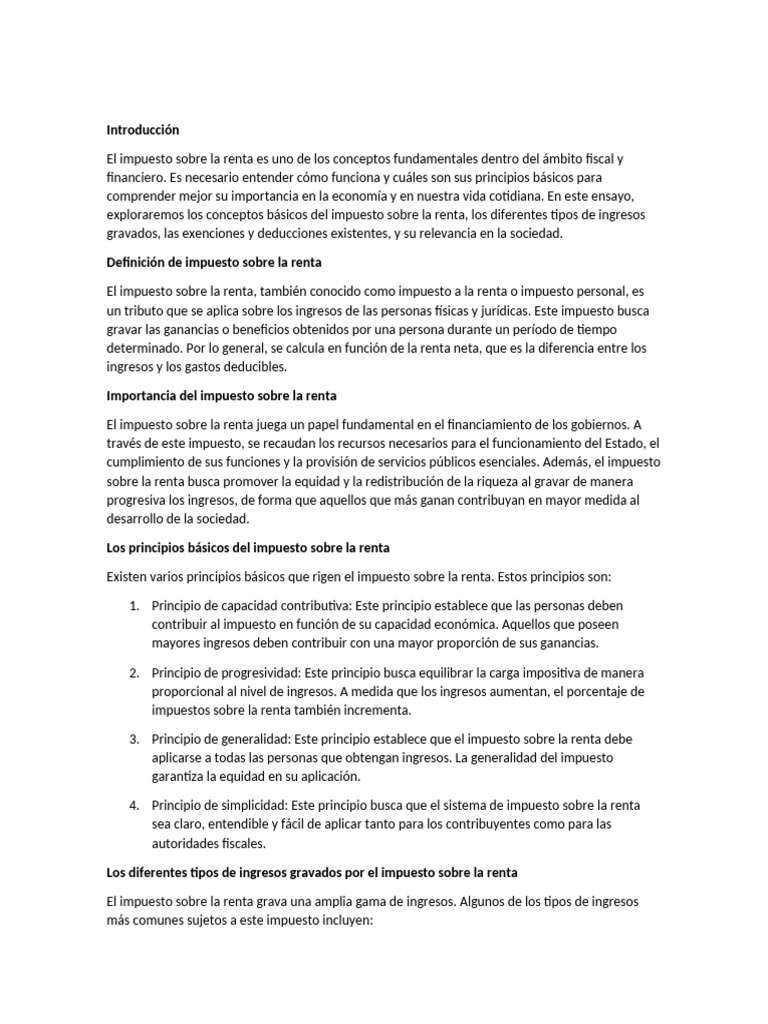 Conceptos Clave del Impuesto sobre la Renta | PDF | Impuestos ...