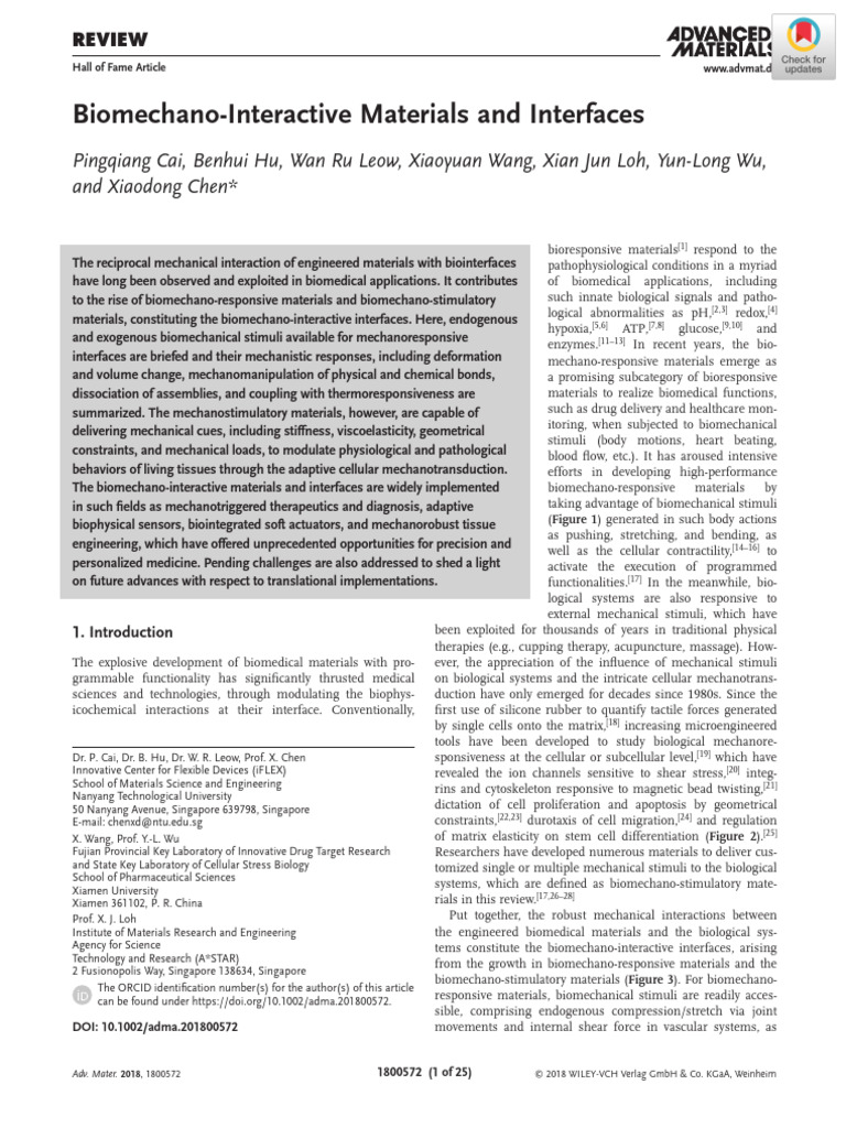 Biomechano-Interactive Materials and Interfaces | PDF | Extracellular ...