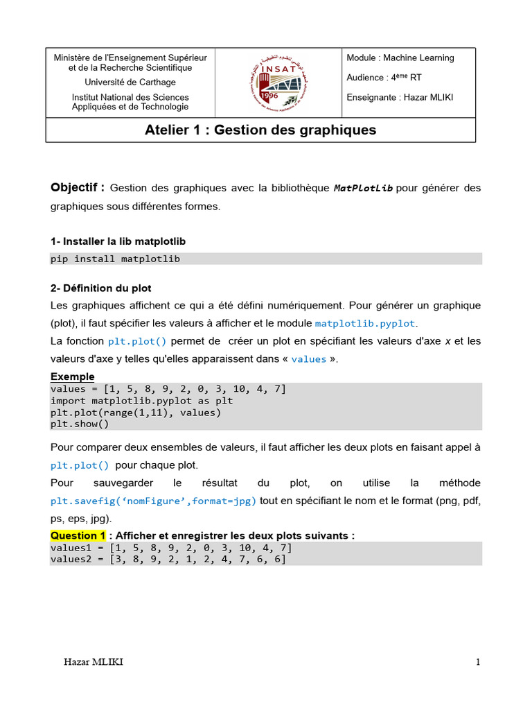 Atelier Matplotlib : Gestion des Graphiques | PDF | Informatique