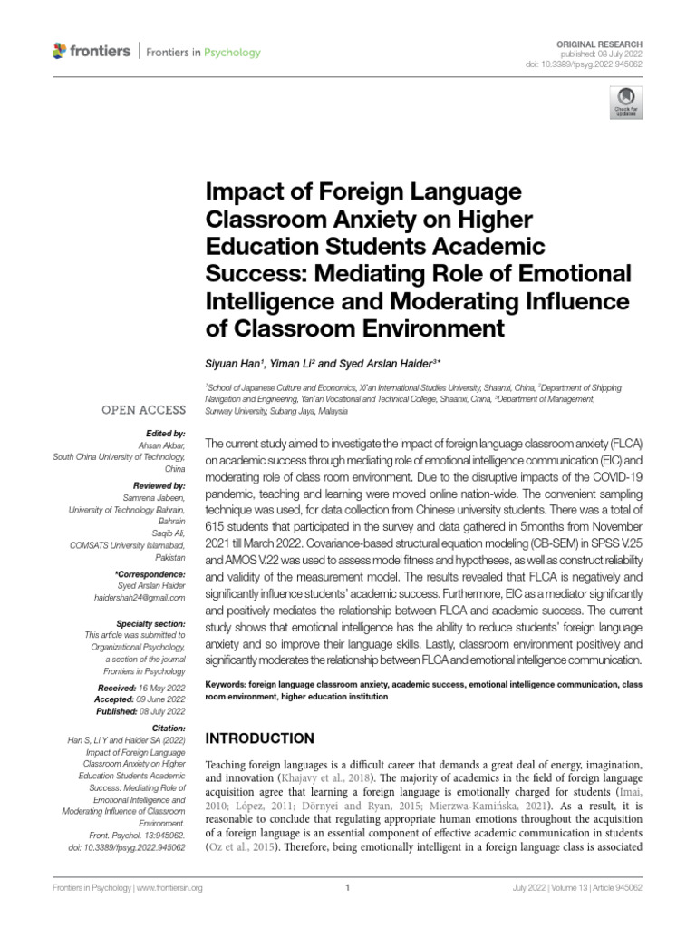 Foreign Language Anxiety and Academic Success | PDF | Anxiety ...