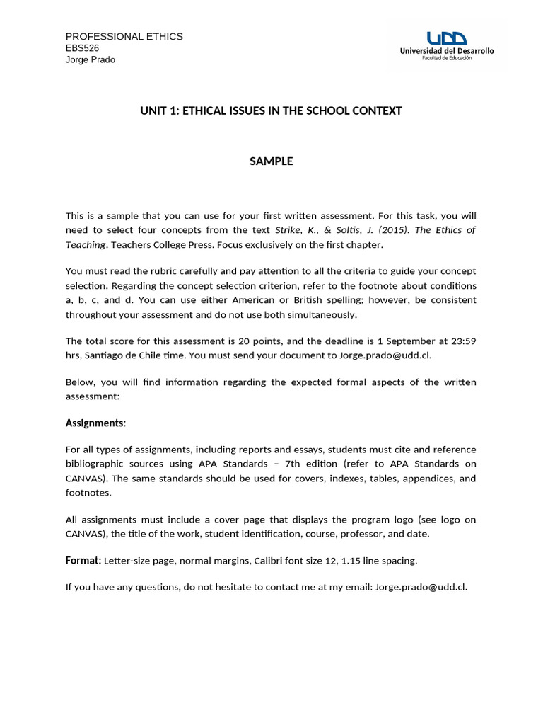 Secondary Assessment Sample Meaning