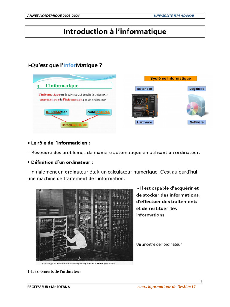 Introduction à l'informatique et ses composants | PDF | Microsoft Word ...
