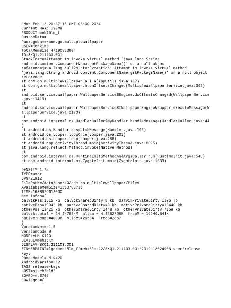 Android NullPointerException Log Analysis | PDF
