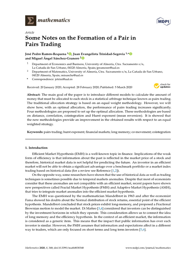 Optimal Allocation in Pairs Trading | PDF | Spearman's Rank Correlation ...