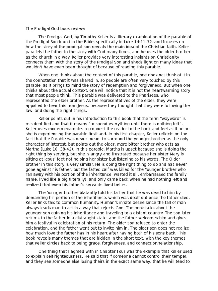 The prodigal god book review pdf religious belief and doctrine