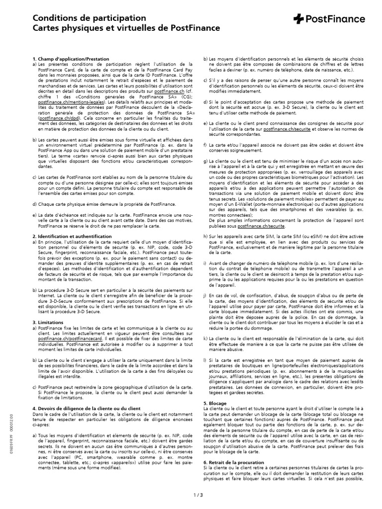 Conditions d'utilisation des cartes PostFinance | PDF | MasterCard ...