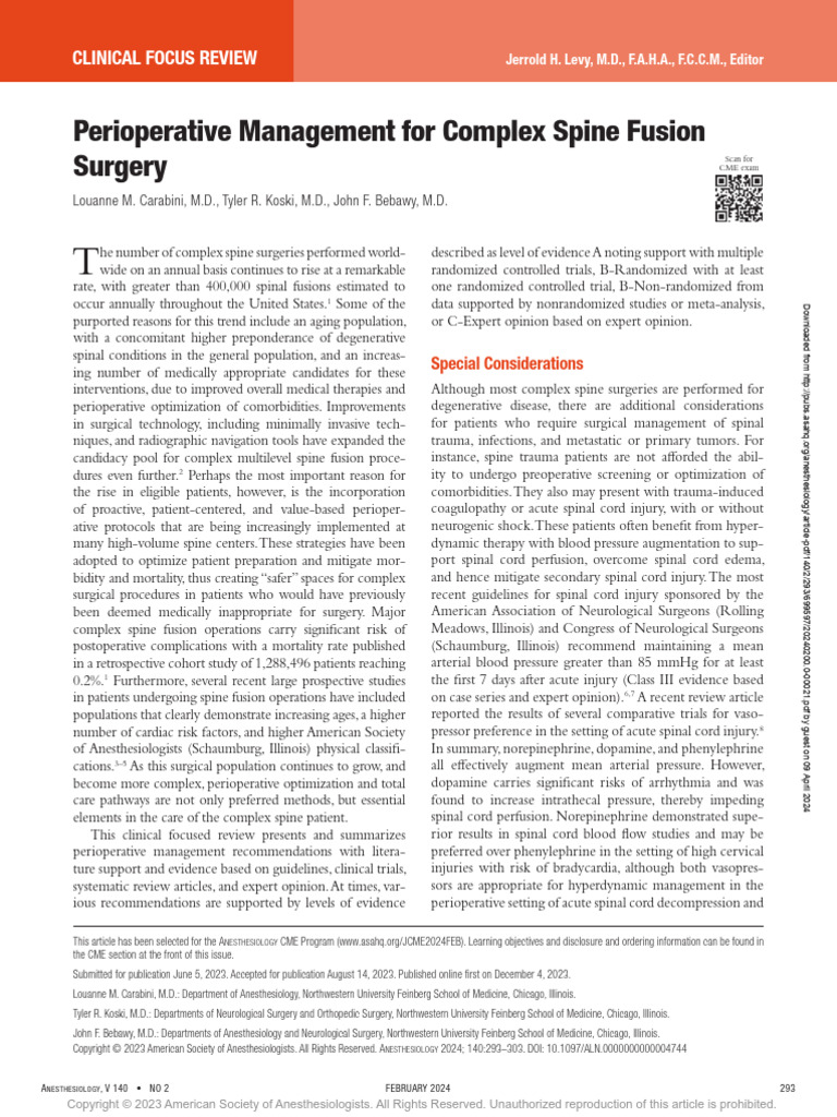 Perioperative Management in Spine Surgery | PDF | Surgery | Anesthesia