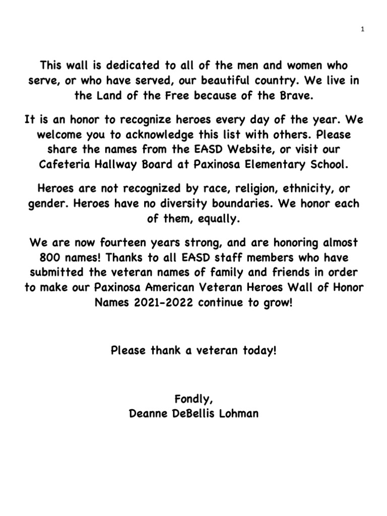 Paxinosa 2021-22 American Veterans Heroes Names of Honor | PDF | United ...