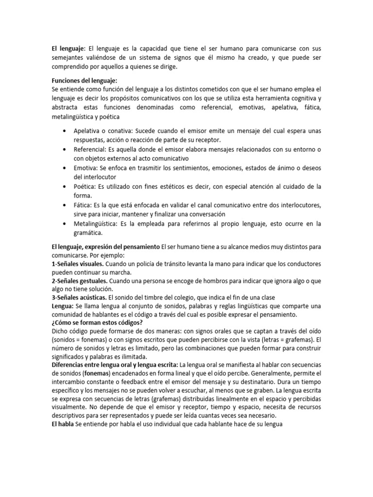 Funciones y Tipos de Lenguaje Humano | PDF | Comunicación | Habla