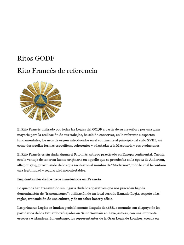 Historia del Rito Francés Masónico | PDF | Masonería | Esoterismo ...