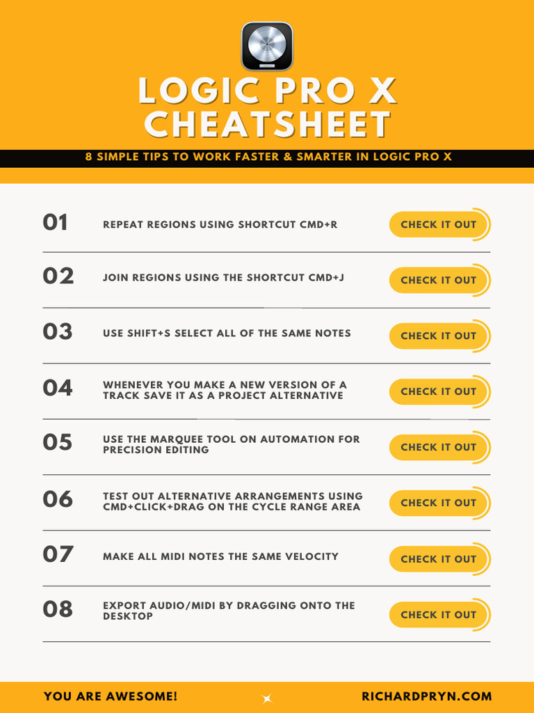 Logic Pro X Shortcuts Cheat Sheet | PDF