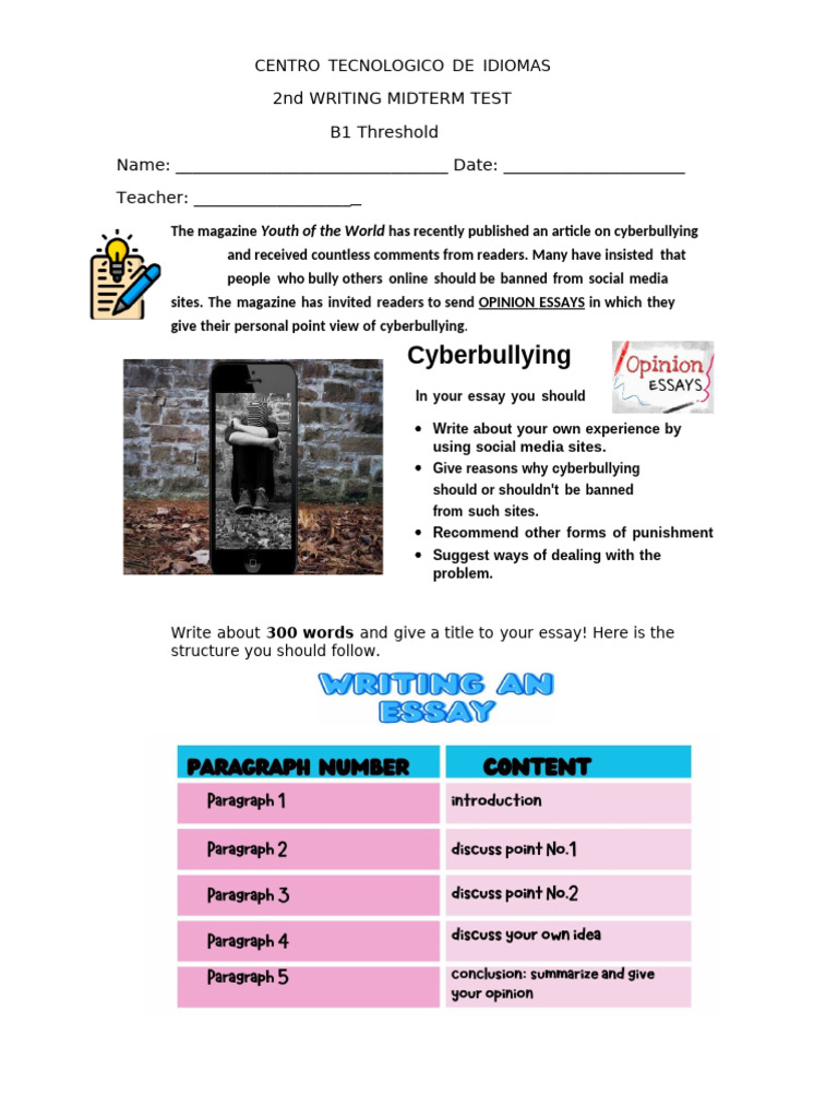 2nd Writing Test Level B1 Pdf Social Science