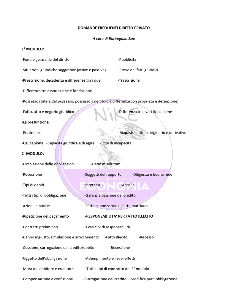 Domande Diritto Privato | PDF