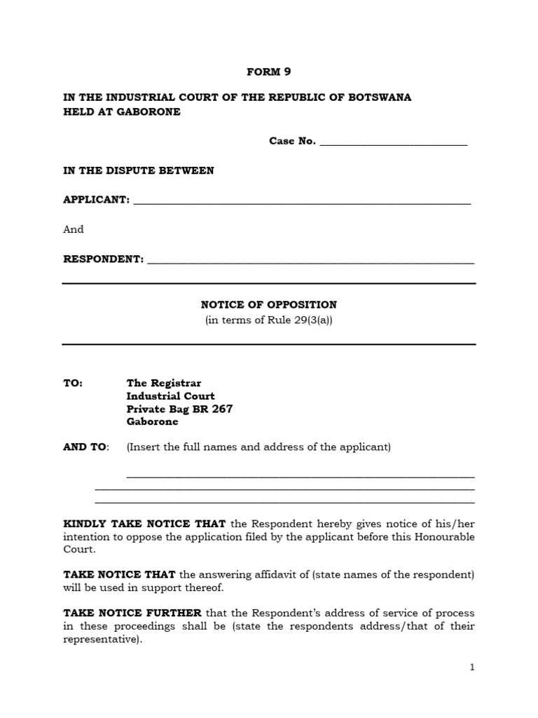 Notice of Opposition in Industrial Court | PDF