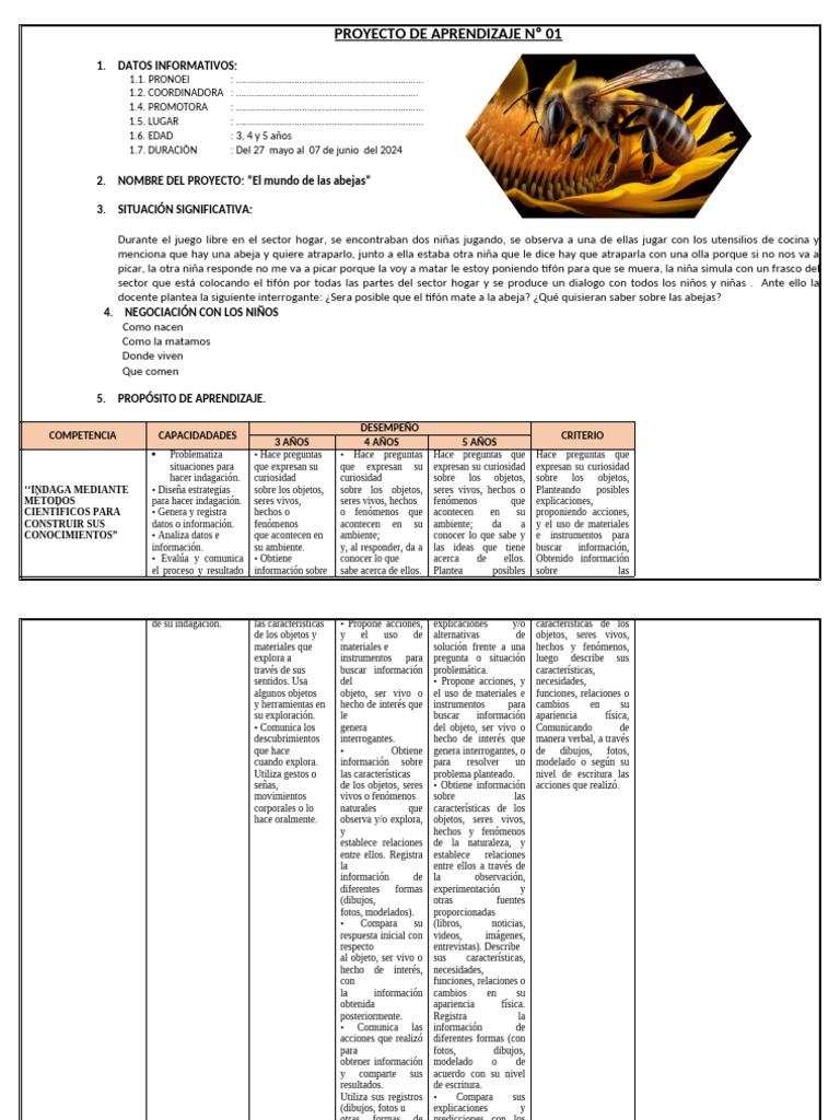 Proyecto de Aprendizaje: Las Abejas | PDF | Curiosidad | Información
