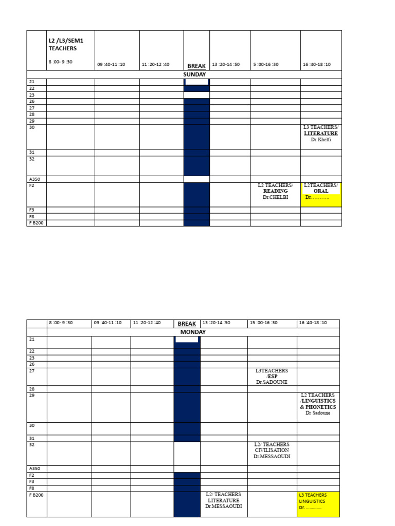 L2L3 Teachers. Timetable 14 Oct | PDF | Applied Psychology | Applied ...