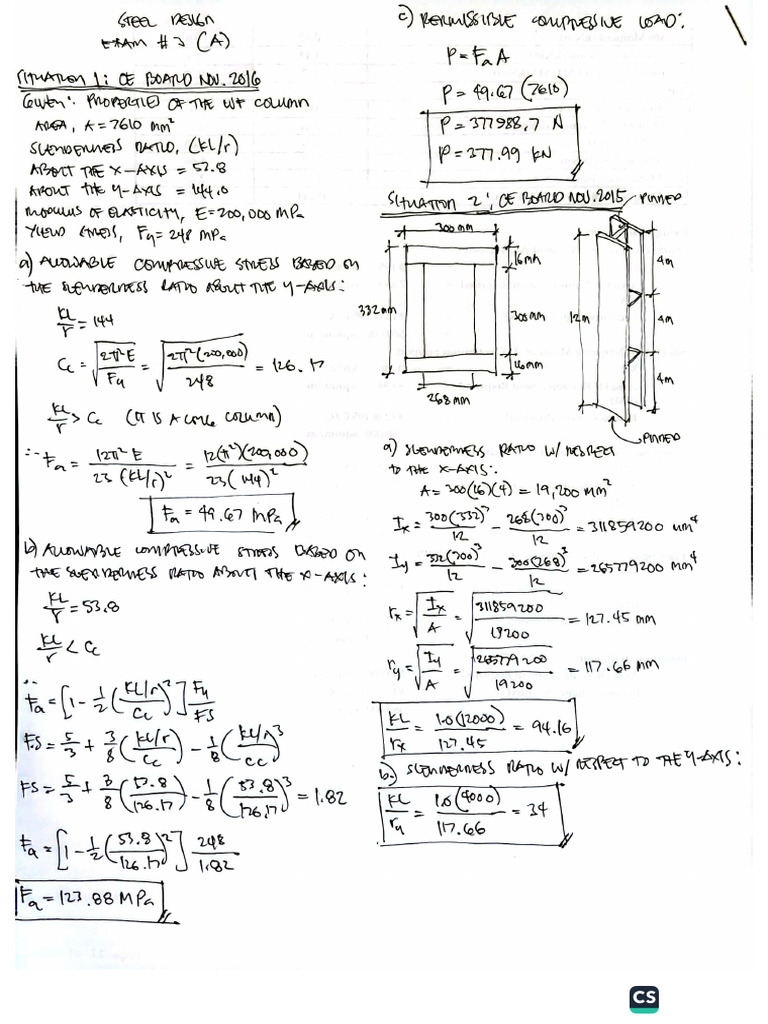 Steel Design Exam 3 A | PDF