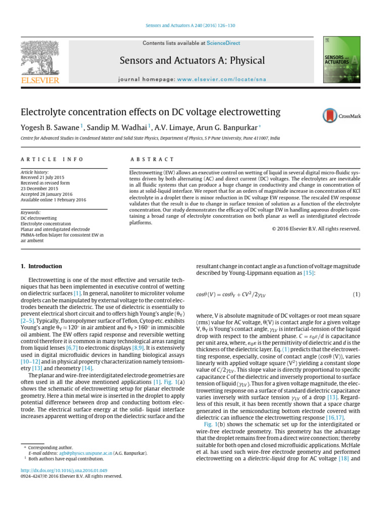 Electrolyte Effects on DC Electrowetting | PDF | Capacitor | Dielectric